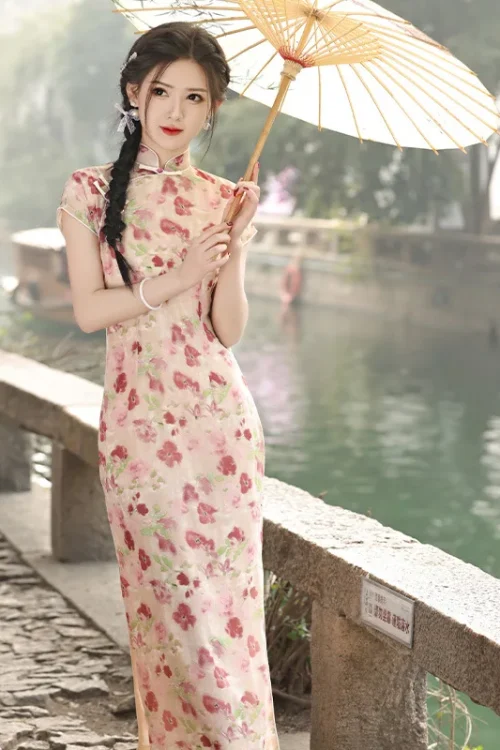 Kf S6505f53602d245f9b24962ae9c14556ac Women Sweet Cute Long Cheongsam Summer Satin Vintage Dresses Elegant Chinese Traditional Dress Evening Party Printed Women Sweet Cute Long Cheongsam Summer Satin Vintage Dresses Elegant Chinese Traditional Dress Evening Party Printed Qipao