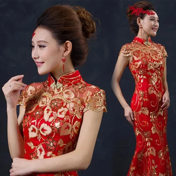 Kf S65e58a651b73432ea0c499664f7f0a83j Red Chinese Wedding Dress Female Long Short Sleeve Cheongsam Gold Slim Chinese Traditional Dress Women Qipao Red Chinese Wedding Dress Female Long Short Sleeve Cheongsam Gold Slim Chinese Traditional Dress Women Qipao for Wedding Party