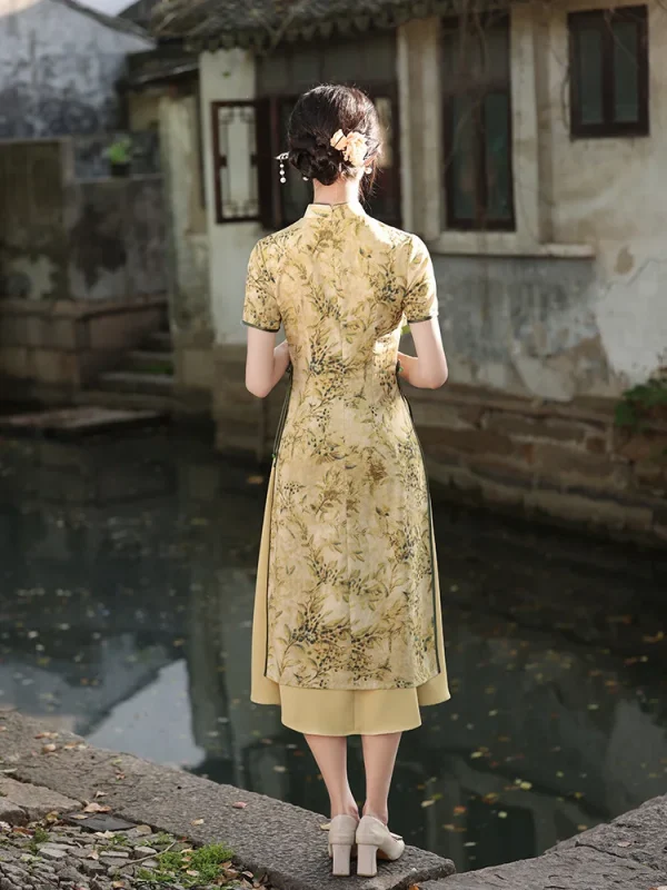 Kf S65fad447a2844bdaa4d06aea7778412c4 Mandarin Collar Chinese Style Short Sleeve Cheongsams Woman Traditional Dress Floral Print Aodai Qipao Mandarin Collar Chinese Style Short Sleeve Cheongsams Woman Traditional Dress Floral Print Aodai Qipao