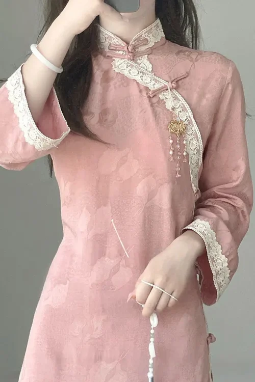 Kf S677b549a539c451fa32ae2745382f9c7j Women Pink Improved Cheongsam Elegant Dresses New Spring Autumn Flower Embroidery Daily Chinese Style Slim Qipao Women Pink Improved Cheongsam Elegant Dresses New Spring Autumn Flower Embroidery Daily Chinese Style Slim Qipao Modern Dress