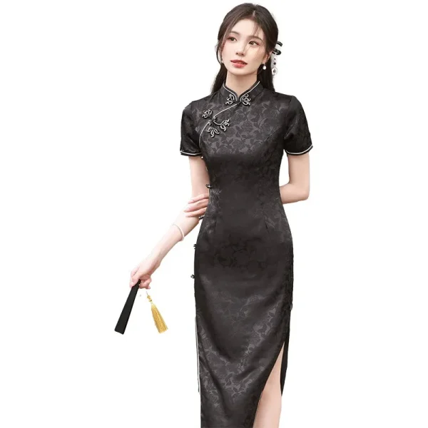 Kf S680dd71419134ff5b73935e72573e612c 2024 Spring Large Flower Buttons Button Jacquard Cheongsam Dress Folk Style Improved Elegant Show Cheongsam Spring Large Flower Buttons Button Jacquard Cheongsam Dress Folk Style Improved Elegant Show Cheongsam