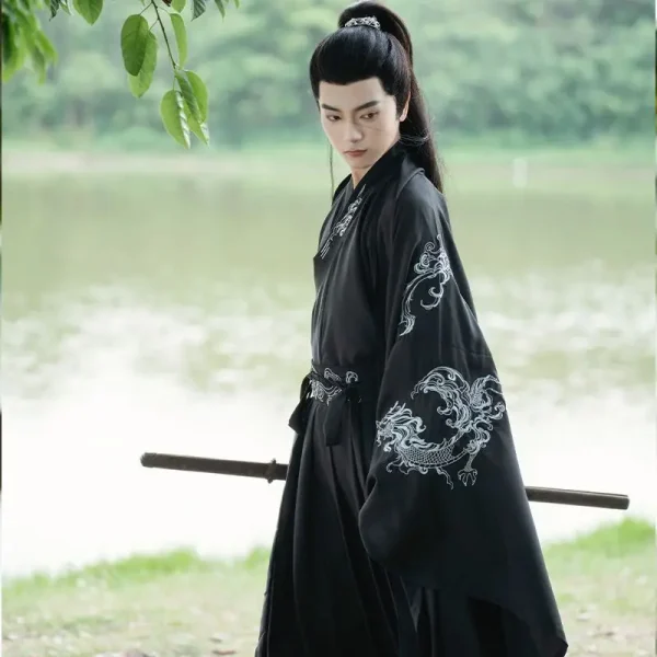 Kf S68ee9adcad674e978acefa8069df6e965 Large Size 3xl Chinese Hanfu Men Carnival Archers Cosplay Costume Ancient Hanfu Black Shirt Skirt Coat Large Size 3XL Chinese Hanfu Men Carnival Archers Cosplay Costume Ancient Hanfu Black Shirt+Skirt+Coat Set For Men Plus Size