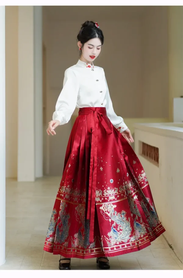 Kf S69e69be1fd8040c7b7433447f956211bj Spring Hanfu Horse Face Skirt Women Chinese Ming dynasty Modern Jacquard Red Hanfu Pleats Skirt Plus Size XL