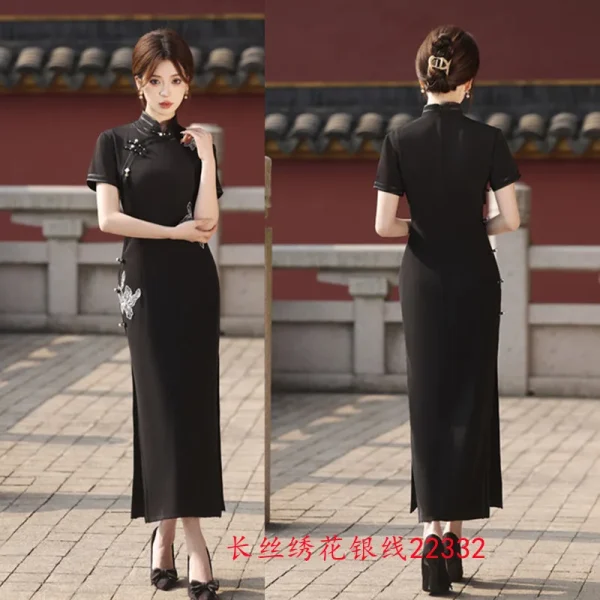 Kf S6b8e3dfba4304322beaaae96ace57cc64 Old Shanghai Black Long Embroidered Short Sleeved Qipao 2024 Spring New Fashion Improvement Chinese Qipao Cheongsam Old Shanghai Black Long Embroidered Short sleeved Qipao 2024 Spring New Fashion Improvement Chinese Qipao Cheongsam Dress