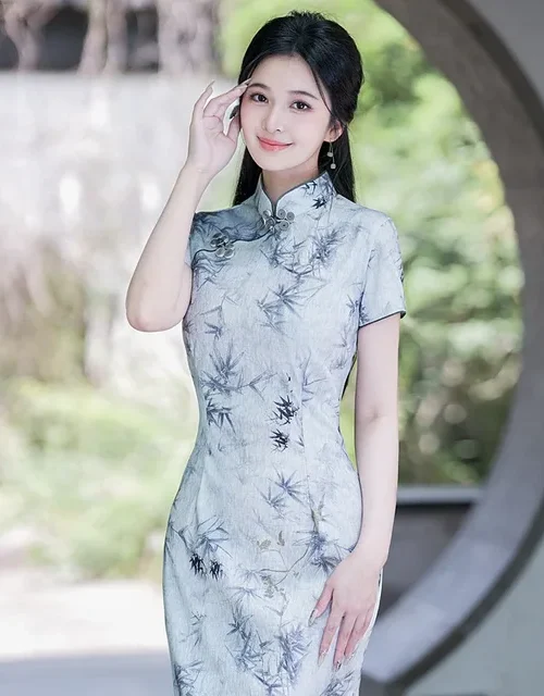 Kf S6bde1ef7c30b4d1f998ca2eb5812532e2.jpg 640x640.jpg Women's Sexy Slim Fit Cheongsam Printed Chinese Traditional Dress Large Size 3Xl Vintage Vestidos Mandarin Collar Elegant Qipao