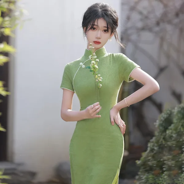 Kf S6c4346fb6c7d4608b076be519659a2a9u Cheongsam 2022 New Women Summer Green Short Dress Improved Spring Vintage Chinese Style Qipao Green Short Dress Improved Spring Vintage Chinese Style Qipao