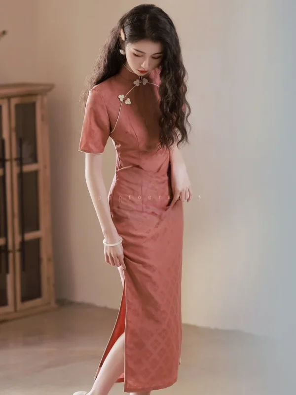 Kf S6cd5efbe4b024eef9f49ec1cb45c01bco Women Red Cheongsam Summer Short Sleeve Vintage Dress Slim Daily Wear Elegant Chinese Traditional Short Qipao Women Red Cheongsam Summer Short Sleeve Vintage Dress Slim Daily Wear Elegant Chinese Traditional Short Qipao S To XXL