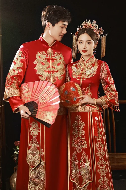 Kf S6cd7127ca193475fa6e06a776afa71c5a Couple Phoenix Dragon Embroidery Wedding Dress Elegant Mandarin Collar Cheongsam Chinese Style Exquisite Marriage Set Couple Phoenix Dragon Embroidery Wedding Dress Elegant Mandarin Collar Cheongsam Chinese Style Exquisite Marriage Set