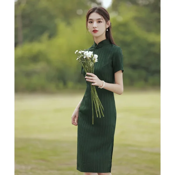 Kf S6d6dc7fb7ef4436e8b043b56e35b15e0i 2024 Green Retro Cheongsam Women Short Sleeve Traditional Vintage Dress Elegant Costumes Slim Embroidery Qipao Chinoise Green Retro Cheongsam Women Short Sleeve Traditional Vintage Dress Elegant Costumes Slim Embroidery Qipao