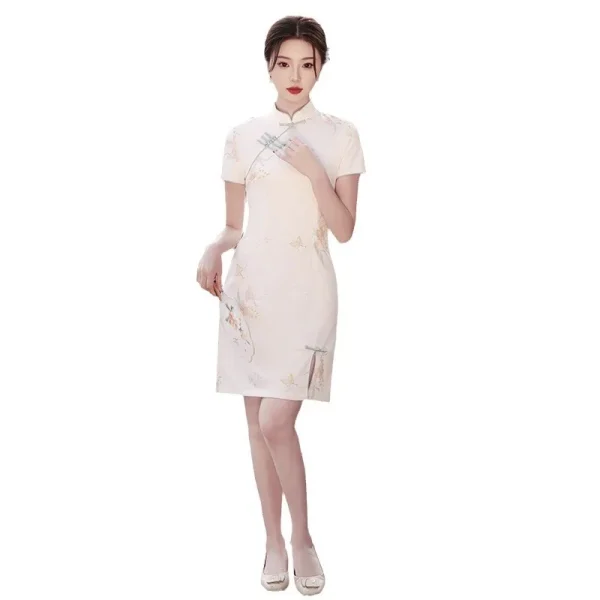 Kf S6e2b7158a24f43d2846c7327e05276bef Princess Qianjin S New Summer Style National Style Korean Hemp Composite Single Layer Cheongsam Short Skirt Princess Qianjin's New Summer Style National Style Korean Hemp Composite Single Layer Cheongsam Short Skirt for Small People