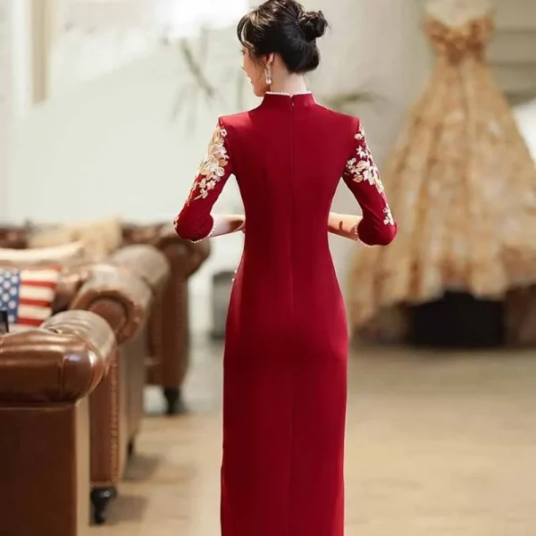 Kf S6e7587c8ef7e44e9b15e72d31630ca842 Burgundy Wedding Cheongsam Engagement Dress New Chinese Qipao Toast Clothes Retro Mandarin Collar Improved Sexy Slit Wedding Cheongsam Engagement Dress New Chinese Qipao Toast Clothes Retro Mandarin Collar Improved Sexy Slit Slim Dress