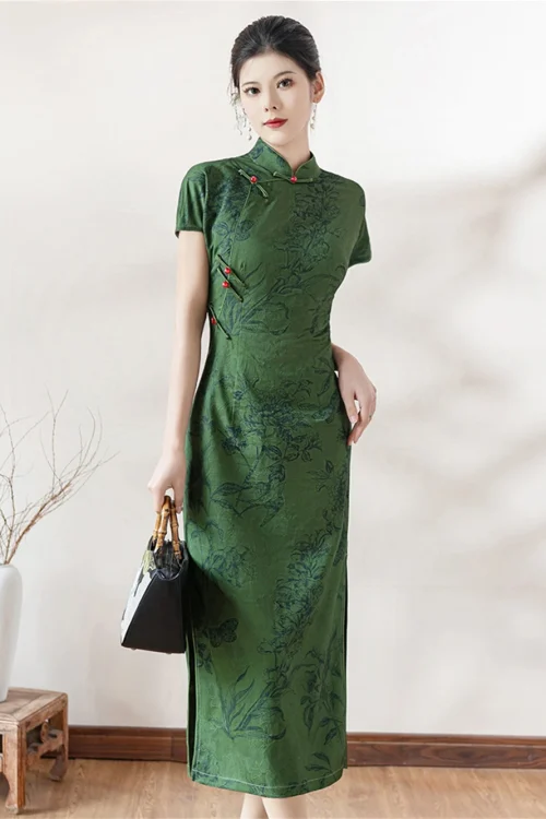 Kf S70d6365a1bf245189516a73722a7bb105 Nueva Mujer S Chino Tradicional Qipao Verano Joven Estilo Elegante Jacquard Verde Mejorado de manga corta Slim Nueva Mujer' s Chino Tradicional Qipao Verano Joven Estilo Elegante Jacquard Verde Mejorado de manga corta Slim Fit Cheongsam Vestido