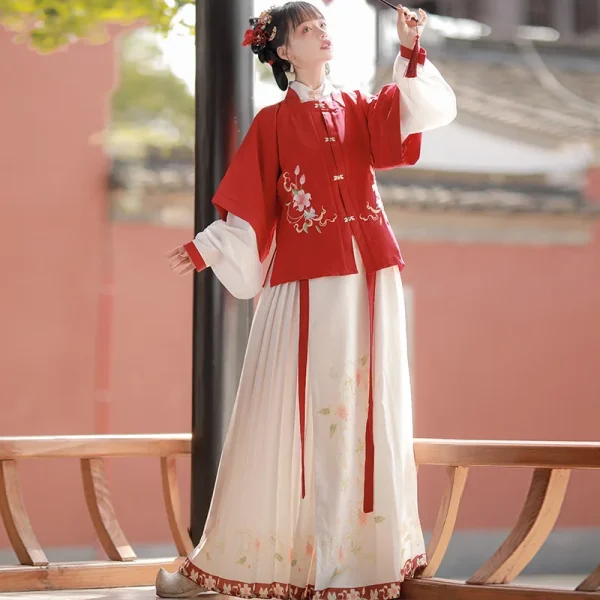 Kf S7112e81e2e7d4a6e9c50bd1b7dba0b58k 3pc 1set Hanfu Women Square Collar Coat Cute Embroidery Chinese Style Daily Suit Ming Dynasty Autumn 3pc/1set Hanfu Women Square Collar Coat Cute Embroidery Chinese Style Daily Suit Ming Dynasty Autumn Pleated Skirt