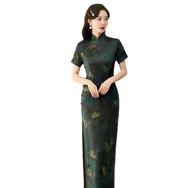 Kf S71263882e6eb405cb419c1a1cafb0012g Hot Sale Satin Cheongsam Traditional Chinese High Quality Chinese Ladies Qipao Silm Short Sleeve Novelty Long Cheongsam Traditional Chinese High Quality Chinese Ladies' Qipao Silm Short Sleeve Novelty Long Dress S-3XL