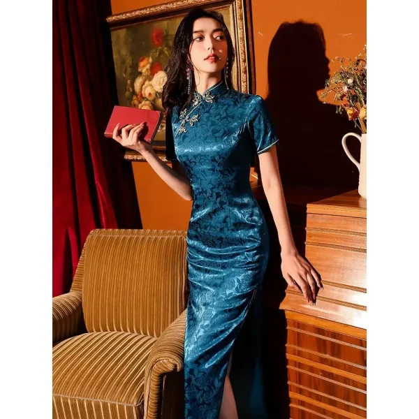 Kf S7223d64a539c4b269398c284882b8d74z Yourqipao Blue Improved Chinese Traditional Cheongsam Women S Summer Long Qipao Evening Dresses Old Shanghai Retro Blue Improved Chinese Traditional Cheongsam Women's Summer Long Qipao Evening Dresses Old Shanghai Retro Hanfu Skirt