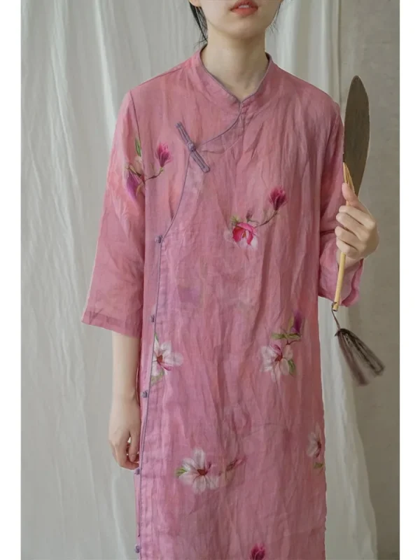 Kf S75faabd73dc745c19bbc21c8f01ac0b2f New Chinese Style Retro Improved Hanfu Dress Art Ramie Printed Cheongsam Zen Dress National Style Original New Chinese Style Retro Improved Hanfu Dress Art Ramie Printed Cheongsam Zen Dress National Style Original Design Qipao Women