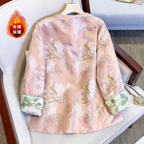 Kf S762d808d34884d29813965a423143e2fq Ethnic Style Satin Jacquard Chinese Cotton Coat Women Round Neck Irregular Split Embroidery Coat Tang Suit Ethnic Style Satin Jacquard Chinese Cotton Coat Women Round Neck Irregular Split Embroidery Coat Tang Suit