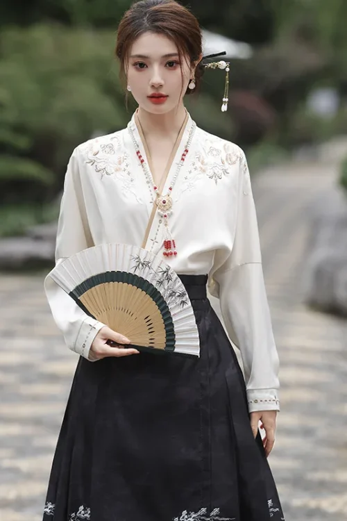 Kf S7869db745ac44ab299bc7cb25e189745o Spring Embroidered Top Ming Dynasty Modern Hanfu Suit New Chinese Style Engaged Women Daily Improved Black Spring Embroidered Top Ming Dynasty Modern Hanfu Suit New Chinese Style Engaged Women Daily Improved Black Horse Face Skirt