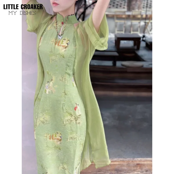 Kf S789bacd3cd3c42d7a6126f87e3397262m Women Spring And Summer Cheongsam Original New Chinese Classical Hanging Cicpao Long Neck Dress Cool Green Women Spring and Summer Cheongsam Original New Chinese Classical Hanging Cicpao Long Neck Dress Cool Green Improved Qipao