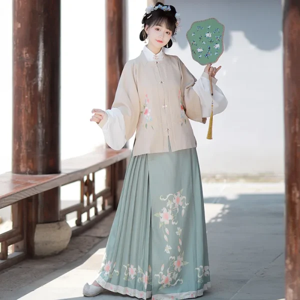 Kf S7965069138764ab28939f919b59116c9x 3pc 1set Hanfu Women Square Collar Coat Cute Embroidery Chinese Style Daily Suit Ming Dynasty Autumn 3pc/1set Hanfu Women Square Collar Coat Cute Embroidery Chinese Style Daily Suit Ming Dynasty Autumn Pleated Skirt