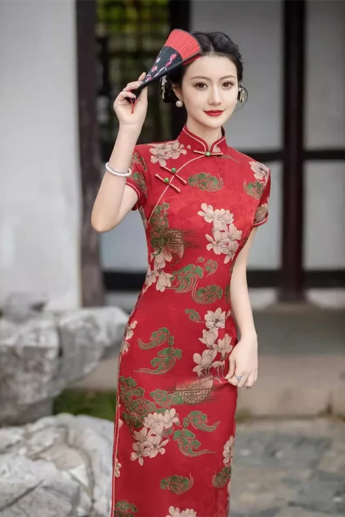 Kf S7a1ada4124194d259e3701933c3c67c6o Red Printed Cheongsam Summer New Young Style Girl Mid Length Slim Green Qipao Chinoise Daily Evening Red Printed Cheongsam Summer New Young Style Girl Mid-length Slim Green Qipao Chinoise Daily Evening Banquet Gown Vintage Dress