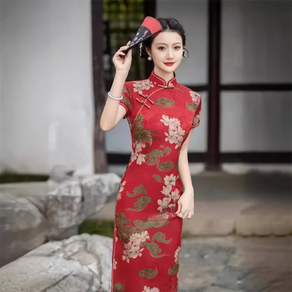 Kf S7a1ada4124194d259e3701933c3c67c6o Red Printed Cheongsam Summer New Young Style Girl Mid Length Slim Green Qipao Chinoise Daily Evening Red Printed Cheongsam Summer New Young Style Girl Mid-length Slim Green Qipao Chinoise Daily Evening Banquet Gown Vintage Dress