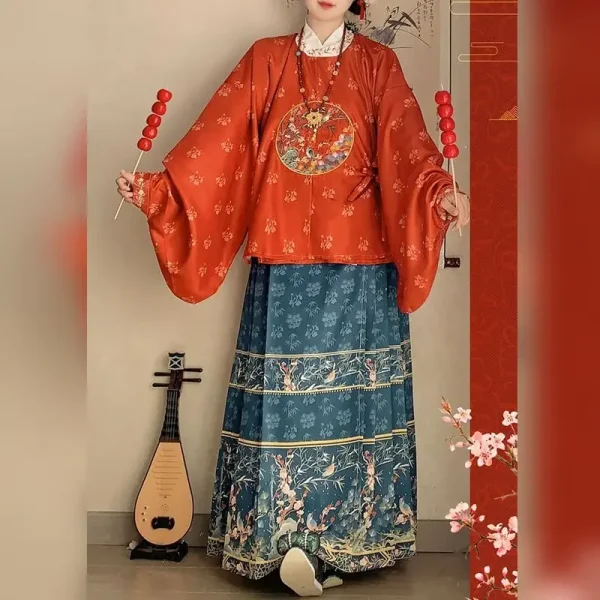 Kf S7c08b225517b45828dba41e7b0a87b52v Traditional Chinese Clothing Hanfu Woman Ming Embroidery Round Neck Gown Top Printing Skirt Long Sleeve Horse Traditional Chinese Clothing Hanfu Woman Ming Embroidery Round Neck Gown Top Printing Skirt Long Sleeve Horse Face Skirt Autumn