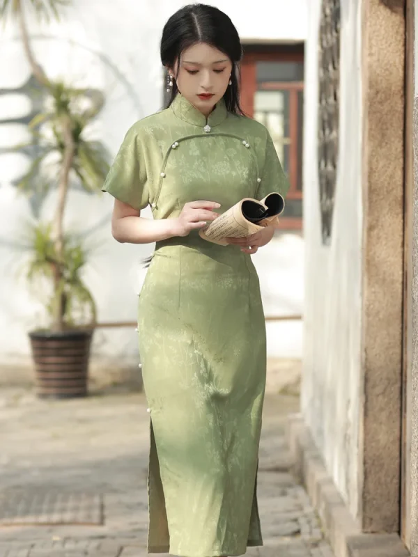 Kf S7c657e823aa44d81b24f0941692729b9y Summer Green Modern Cheongsam Fresh Elegant Fashion Retro Jacquard Performance Chinese Style Evening Dress Qipao For Summer Green Modern Cheongsam Fresh Elegant Fashion Retro Jacquard Performance Chinese Style Evening Dress Qipao for Women Party