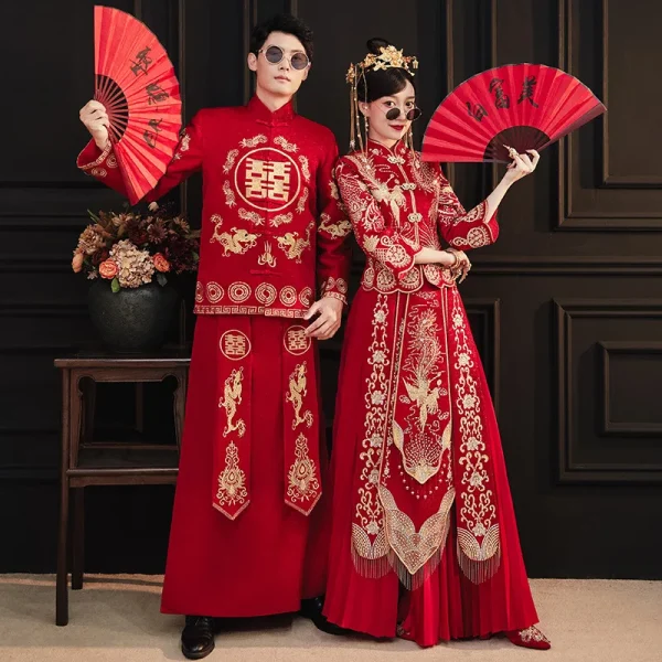 Kf S7d1950ae5c4547a2976b825f4af1c6310 2023 New Xiuhe Chinese Wedding Cheongsams Sets Dragon And Phoenix Bride Toast Dress Tang Suit Hanfu New Xiuhe Chinese Wedding Cheongsams Sets Dragon and Phoenix Bride Toast Dress Tang Suit Hanfu Formal Traditional Qipao