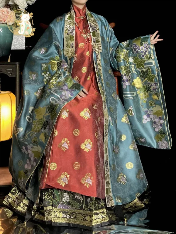 Kf S7d7956adb84b453798f663e8f62dc7f3g Original Ming Dynasty Hanfu Vertical Neck Round Collar Long Coat Weaving Gold Cloak Horse Face Skirt Original Ming Dynasty Hanfu Vertical Neck Round Collar Long Coat Weaving Gold Cloak Horse Face Skirt