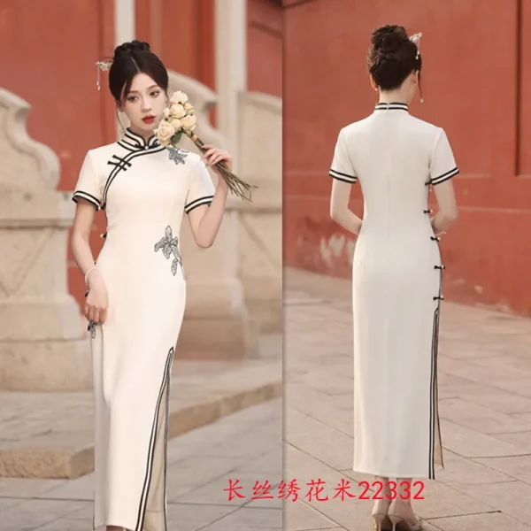 Kf S7eb614a8bba14fb89a201fbdffc34282a Old Shanghai Black Long Embroidered Short Sleeved Qipao 2024 Spring New Fashion Improvement Chinese Qipao Cheongsam Old Shanghai Black Long Embroidered Short sleeved Qipao 2024 Spring New Fashion Improvement Chinese Qipao Cheongsam Dress