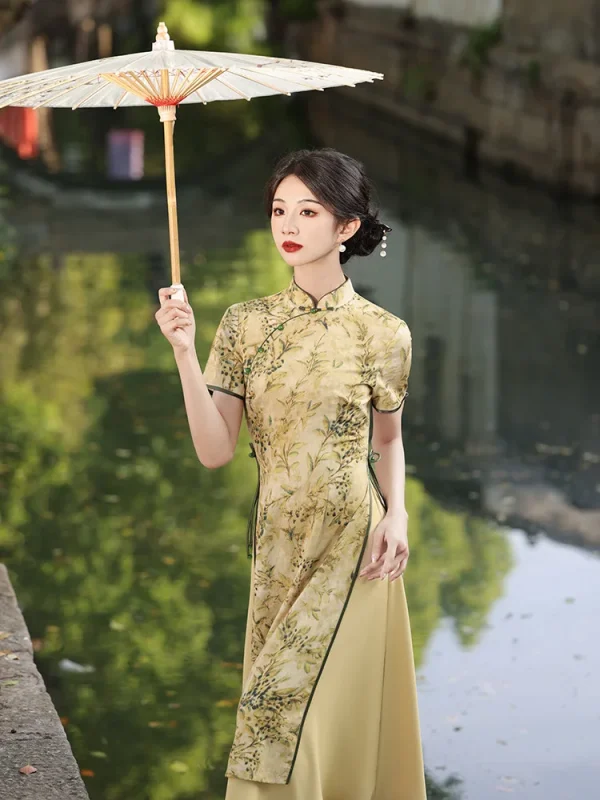 Kf S7f9d49bfea6a4e21bcfc3f4fcdafbb16n Mandarin Collar Chinese Style Short Sleeve Cheongsams Woman Traditional Dress Floral Print Aodai Qipao Mandarin Collar Chinese Style Short Sleeve Cheongsams Woman Traditional Dress Floral Print Aodai Qipao