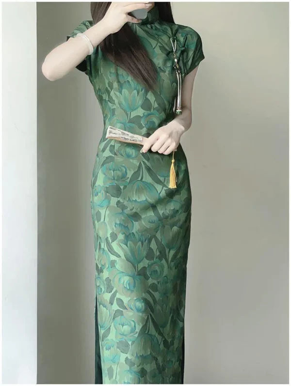 Kf S801cb8b80db44354ba2d75f4b21f6b28g New Women Green Long Cheongsam Chinese Style Female Floral Dress Vintage Qipao Elegant Slim Evening Dresses New Women Green Long Cheongsam Chinese Style Female Floral Dress Vintage Qipao Elegant Slim Evening Dresses for Summer S to 2XL