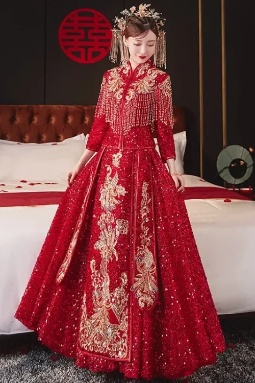 Kf S8160f8f3cdd145b3b73a1186eca84a9df Red Phoenix Embroidery Bride Tassel Cheongsam Dresses For Women Men Chinese Wedding Dress Couple Xiuhe Hanfu Red Phoenix Embroidery Bride Tassel Cheongsam Dresses For Women Men Chinese Wedding Dress Couple Xiuhe Hanfu Tang Suit 2XL