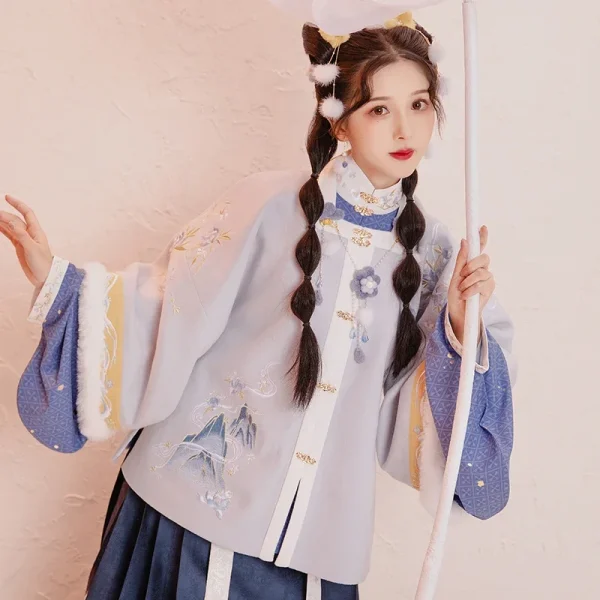 Kf S817a6eb1628c4a30896f876c1bfc4688g Chixia Original Ming Dynasty Hanfu Dresses For Women Elegant Square Neck Half Sleeve Top Blue Embroidered Original Ming Dynasty Hanfu Dresses For Women Elegant Square Neck Half Sleeve Top Blue Embroidered Horse Face Skirt