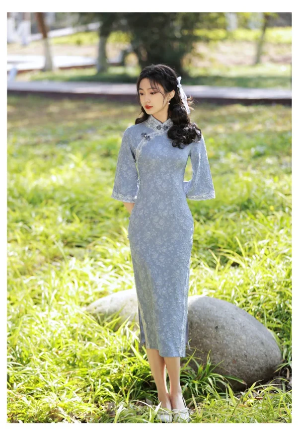 Kf S8262324f0391409a86a3fff24b5d1722h Women Blue Improved Cheongsam High Fashion Slim Big Sleeve Autumn Lace Dress New Traditional Vintage Long Improved Cheongsam High-Fashion Slim Big Sleeve Autumn Lace Dress New Traditional Vintage Long Qipao S To 3XL