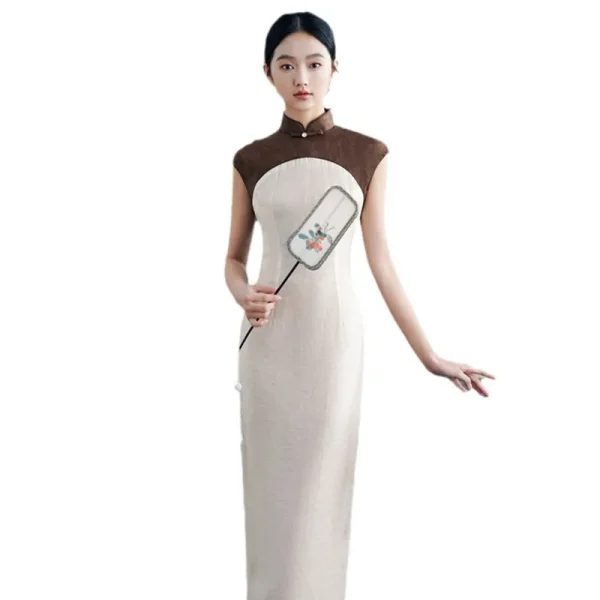 Kf S8300f43fa065482ca51e924af92d0932o Improved New Chinese Style Long Spliced Sleeveless Qipao 2024 Spring Summer New Fashion Chinese Style Girls Improved New Chinese Style Long Spliced Sleeveless Qipao Spring/Summer New Fashion Chinese Style Girls' Cheongsam Dress