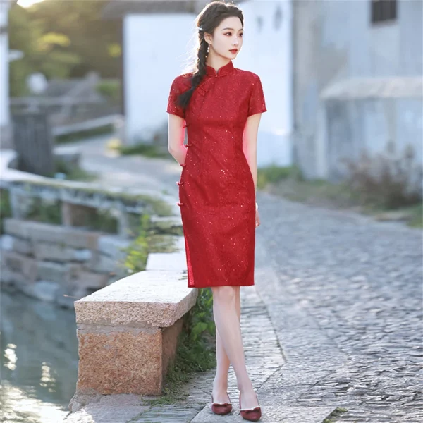 Kf S83bdf6e4d15949afaf0fdc9322ae1e5ay Red Lace Improved Cheongsam Toast Dress Bridal Wedding Banquet Chinese Style Comfort Elegant Qipao Female Slim Red Lace Improved Cheongsam Toast Dress Bridal Wedding Banquet Chinese Style Comfort Elegant Qipao Female Slim Split Party Gown