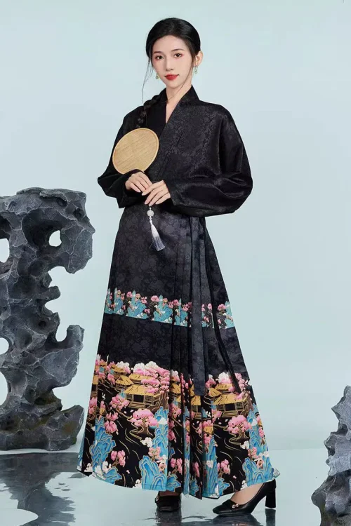 Kf S8451c78ecf634e98993e013b4e30868bu Vintage Daily Hanfu Horse Face Skirt Women Han Bok Chinese Traditional Hanfu Shirt Red Blue Black Pleats Skirt Mamianqun