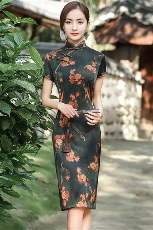 Kf S85ab1132247441678abdec9934db29a3m Elegant Print Female Qipao Traditional Classic Chinese Dress Asian Clothing Sexy Slim Short Cheongsam Mandarin Collar Elegant Print Female Qipao Traditional Classic Chinese Dress Asian Clothing Sexy Slim Short Cheongsam Mandarin Collar Vestidos