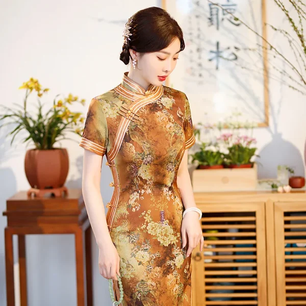 Kf S860e56adc7b44c3e9927b36381dbedb9d Yourqipao Summer Long Slit Yellow Cheongsam Elegant Ladies Slim Improved Qipao Chinese Traditional Style Evening Dress Summer Long Slit Yellow Cheongsam Elegant Ladies Slim Improved Qipao Chinese Traditional Style Evening Dress for Women