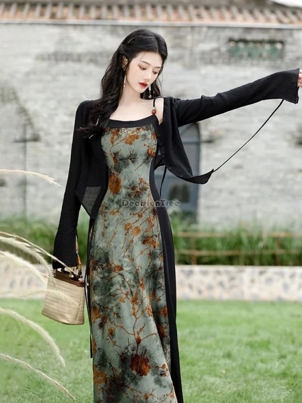 Kf S8692e677e33d49aeab90a42fd1b6a274x 2024 Chinese Style Vintage Modern Daily Hanfu Set Ink Tie Dye Slim Temperament Split Suspended Dress Chinese style vintage modern daily hanfu set ink tie-dye slim temperament split suspended dress elegant versatile cardigan