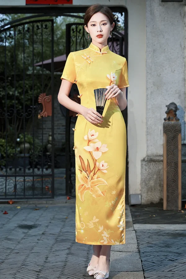 Kf S86c7ab39afcd498b9bf85ffd6fa8efbbk 2023 Spring And Summer Yellow New Cheongsam Dress Retro Artistic Temperament Floral Cardigan Qipao Hanfu Chinese Spring And Summer Yellow New Cheongsam Dress Retro Artistic Temperament Floral Cardigan Qipao Hanfu Chinese Dress