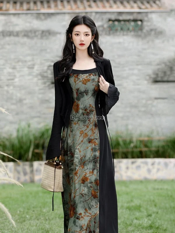 Kf S86efe5a6be0a497d89299a6bb9e3fc0e5 2024 Chinese Style Vintage Modern Daily Hanfu Set Ink Tie Dye Slim Temperament Split Suspended Dress Chinese style vintage modern daily hanfu set ink tie-dye slim temperament split suspended dress elegant versatile cardigan