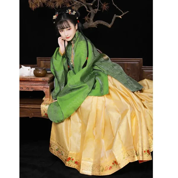 Kf S872b28ee415a442fa7006db178db69b3n Shanggongyu Ming Dynasty Rabbit Embroidered Hanfu Top For Women Green Stand Collar Jacquard Woven Gold Large Ming Dynasty Rabbit Embroidered Hanfu Top For Women Green Stand Collar Jacquard Woven Gold Large Sleeve Hanfu Shirt