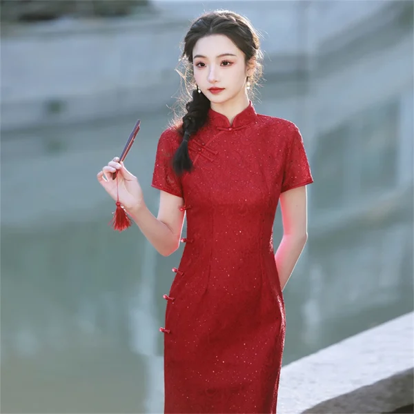 Kf S88d1c65529b64df2b6e5b8b0cdcf8867x Red Lace Improved Cheongsam Toast Dress Bridal Wedding Banquet Chinese Style Comfort Elegant Qipao Female Slim Red Lace Improved Cheongsam Toast Dress Bridal Wedding Banquet Chinese Style Comfort Elegant Qipao Female Slim Split Party Gown