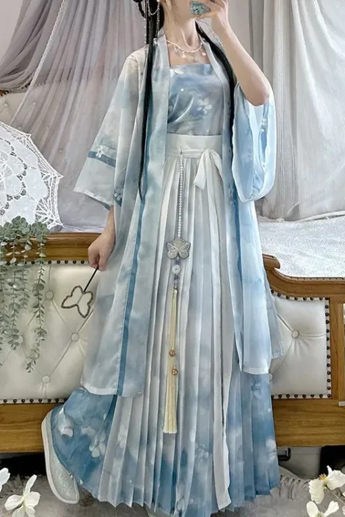 Kf S8985ede22c76481b9c56bbcef074c3fcg Chinese Hanfu Dress Women Cosplay Costume 2024 Summer Ancient Printed Blue Vintage 3pcs Sets Hanfu Song Chinese Hanfu Dress Women Cosplay Costume Summer Ancient Printed Blue Vintage 3pcs Sets Hanfu Song Dynasty Plus Size XL