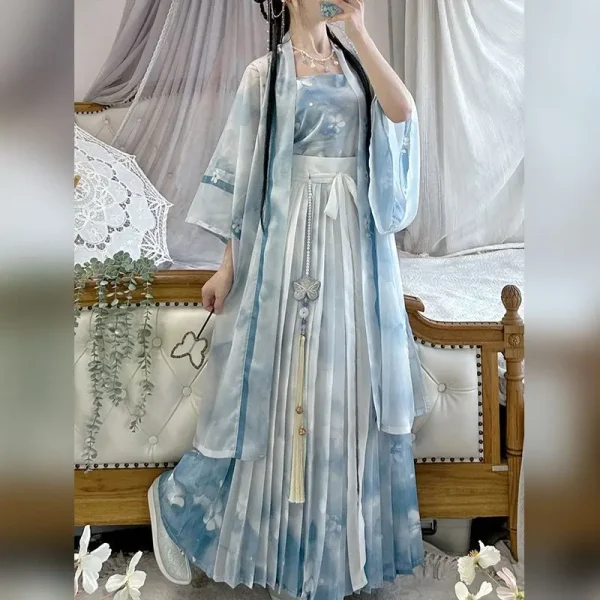 Kf S8985ede22c76481b9c56bbcef074c3fcg Chinese Hanfu Dress Women Cosplay Costume 2024 Summer Ancient Printed Blue Vintage 3pcs Sets Hanfu Song Chinese Hanfu Dress Women Cosplay Costume Summer Ancient Printed Blue Vintage 3pcs Sets Hanfu Song Dynasty Plus Size XL