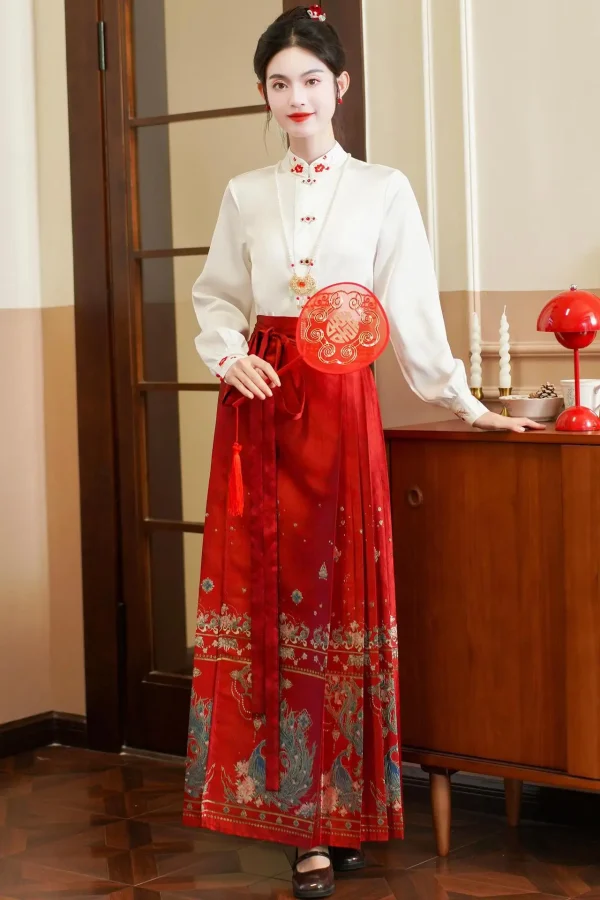 Kf S89eca6b8392343498423779a2d3d27c4o Spring Hanfu Horse Face Skirt Women Chinese Ming Dynasty Modern Jacquard Red Hanfu Pleats Skirt Plus Spring Hanfu Horse Face Skirt Women Chinese Ming dynasty Modern Jacquard Red Hanfu Pleats Skirt Plus Size XL