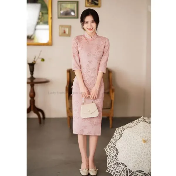 Kf S8aa88f1743db4a0a9ed13888868debb9w New Chinese Style Traditional Dress Improved Qipao Women Women Pink Floral Vintage Cheongsam Elegant Jacquard Lady New Chinese Style Traditional Dress Improved Qipao Women Women Pink Floral Vintage Cheongsam Elegant Jacquard Lady Sexy Qipao